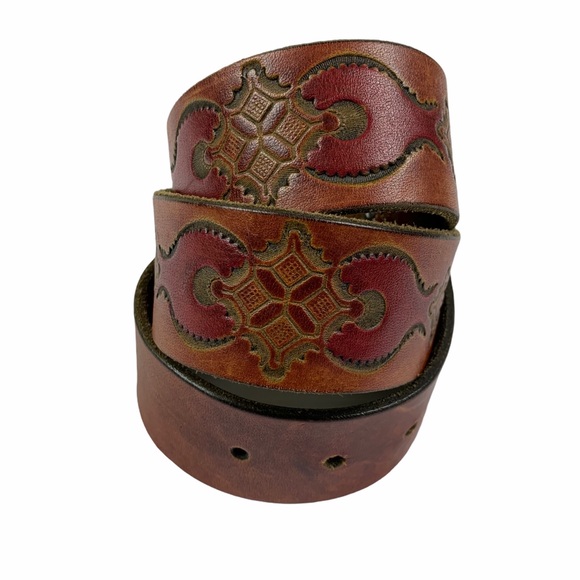 Hand Tooled Leather Soft Intricate Colorful Belt main image 4